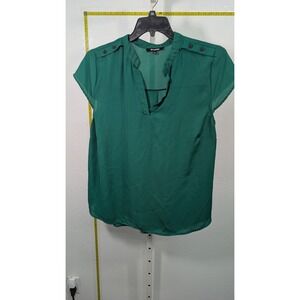 Ups &‎ Downs Dark Green Split V-Neck Cap Sleeve Blouse with Shoulder Buttons XL